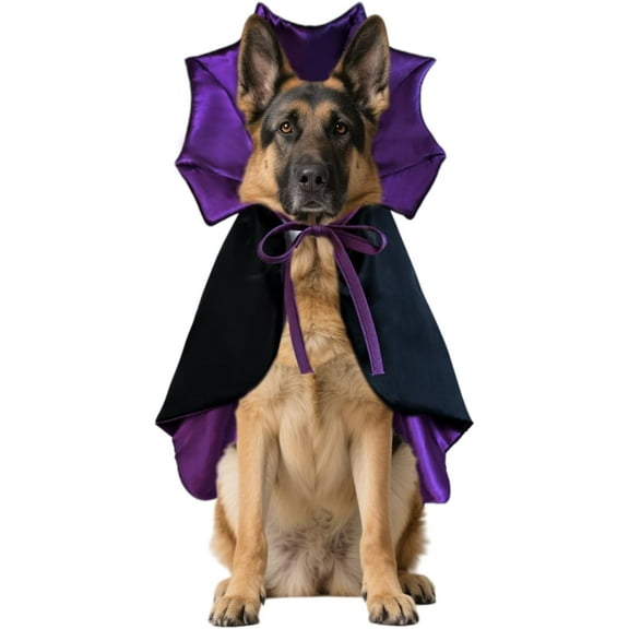 Dog Halloween costumes, vampire cape dog costumes, large dog Halloween costumes, large dog devil cape Halloween costumes.