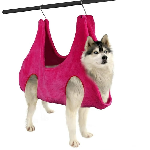 Dog Hammock Helper for Nail Trimming, Pet Grooming Hammock Harness for Cats & Dogs, Restraint Bag with 2 S Hooks, 2 in 1 Dog Towel Drying