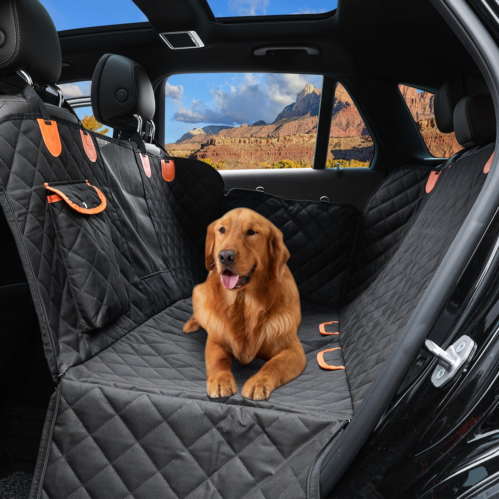 Giomoc Dog Car Seat Cover for Back Seat, Waterproof Seat Protector  Scratchproof Pet Hammock with 4 Bags Side Flaps, Washable Nonslip Backseat