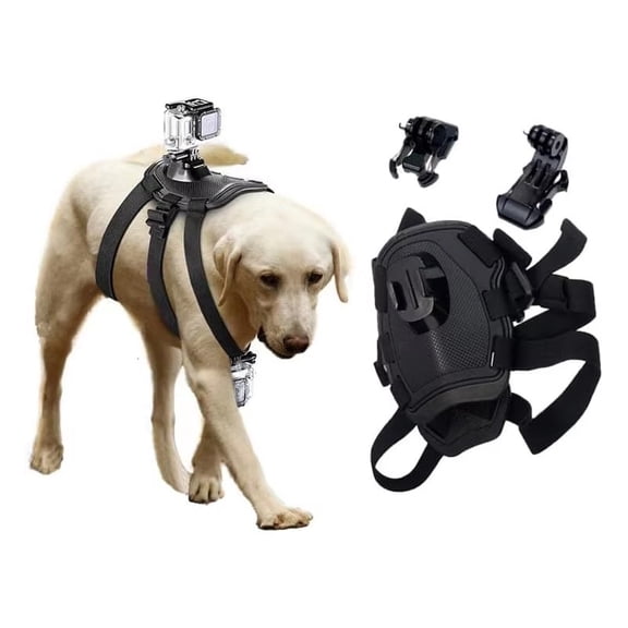 Dog Harness Camera Mount, Adjustable Pet Chest & Back Strap for Small/Medium/Large Dogs, Compatible with GoPro/Insta360/Action Cameras, Soft Breathable POV Mount for Outdoor Walking, Hiking & Running