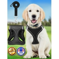 Dog Harness Including Leash (Small, Black), Soft-Padded W/ Reflective Strips for Running, Hiking & Training by EcoEarth