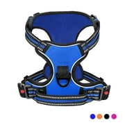 Dog Harness for Large Dogs, No Pull Pet Harness with 2 Leash Clips, Adjustable Soft Padded Dog Vest Handle, Reflective No Choke Pet Vest Harness, Blue, L