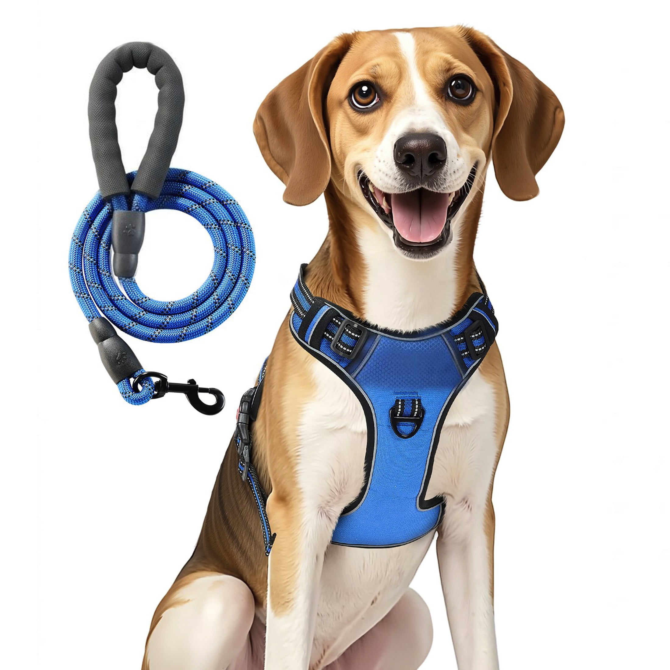Dog Harness for Large Dogs, No Pull Adjustable Dog Vest Pet Harness, with 5ft Leash, Handle, Metal Rings, Buckles, Reflective Stitching 600D Oxford Fabric, for Training, Walking, and Hiking