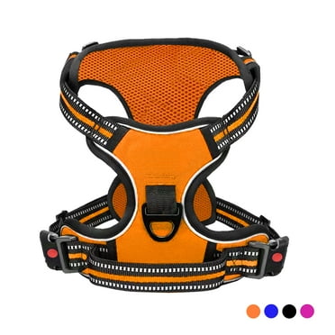 Dog Harness for Large Dogs, No Pull Pet Harness with 2 Leash Clips, Adjustable Soft Padded Dog Vest Handle, Reflective No Choke Pet Vest Harness, Orange, L