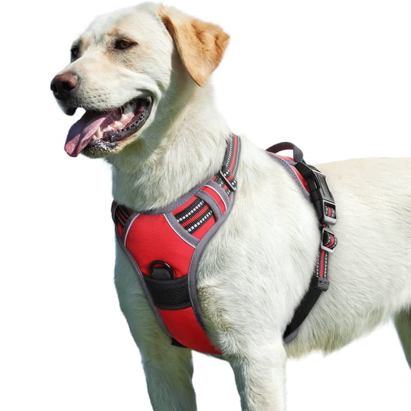 Dog Harness for Large Dogs, No Pull Service Vest with Reflective Strips and Control Handle, Adjustable and Comfortable for Easy Walking, No Choke Pet Harness with 2 Metal Rings, Pink, L