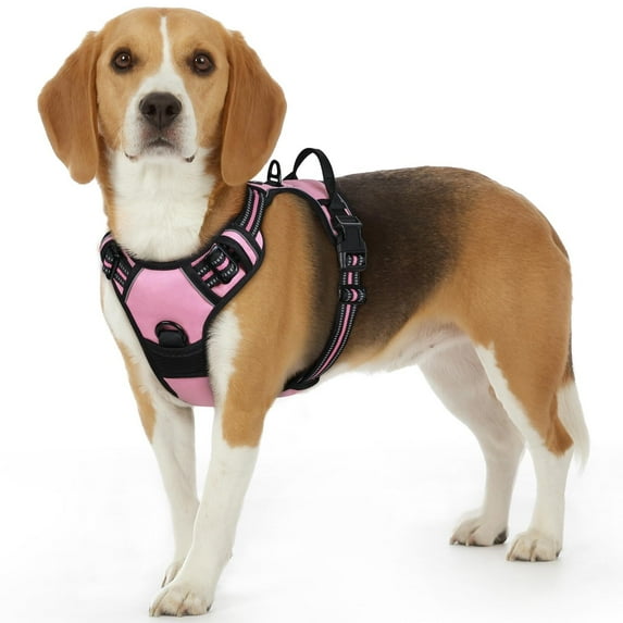 Dog Harness for Large Dogs, No Pull Service Vest with Reflective Strips and Control Handle, Adjustable and Comfortable for Easy Walking, No Choke Pet Harness with 2 Metal Rings, Pink, L
