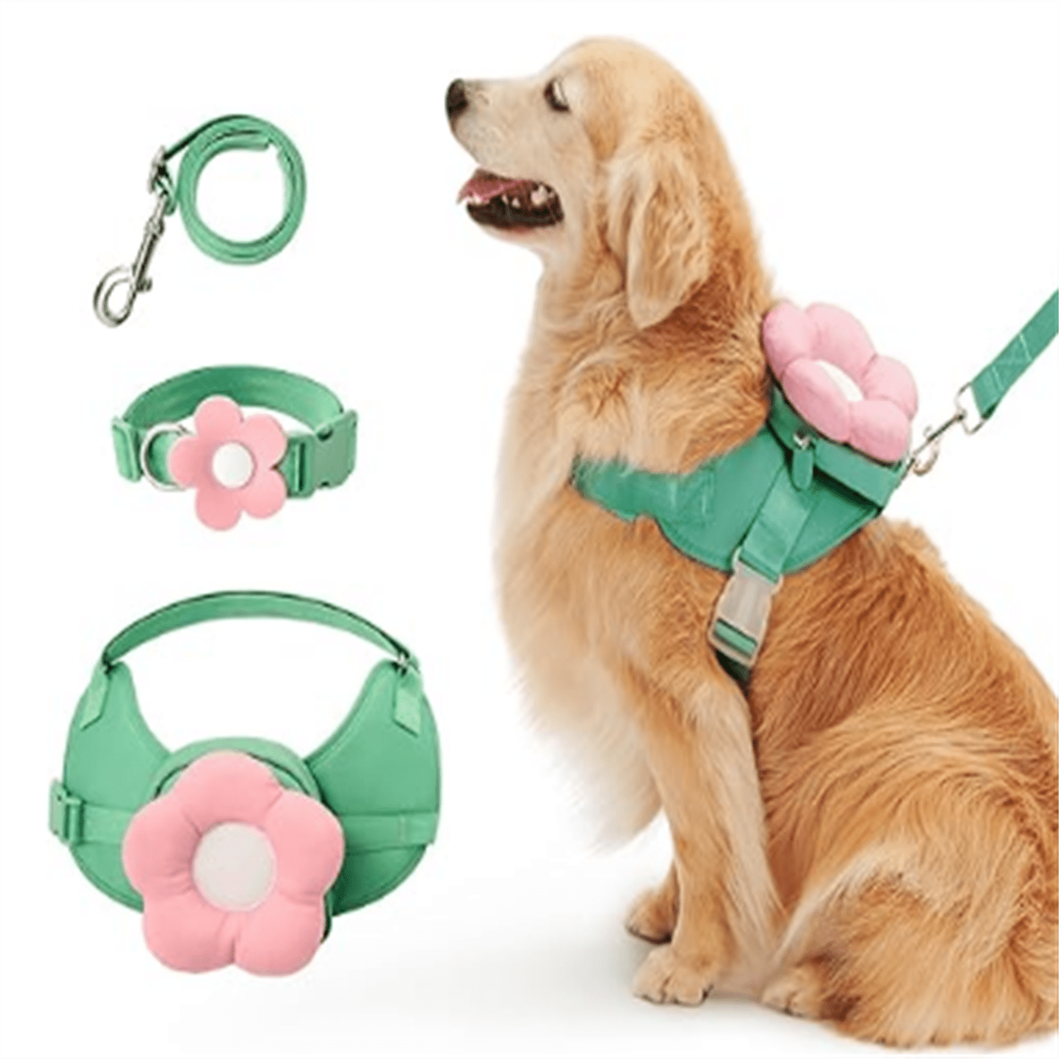 Dog Harness, Leash and Collar Set, No Pull Dog Vest Harness for Walking and Training, Adjustable, Easy Control and Soft Padded Pet Harness and Backpack for Small Medium Large Dogs, L