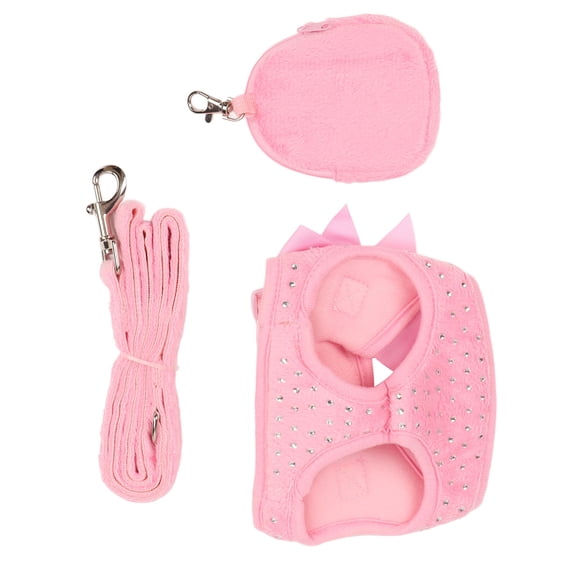 Dog Harness Leash, Cute Bow Rhinestone Decoration Breathable Pet Vest Traction Rope Set, Fine Workmanship Cat And Dog Harness Vest Style Suit For Small Pets