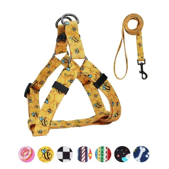 Dog Harness Leash Set Adjustable Heavy Duty No Pull Halter Harnesses for Small Medium Large Breed Dogs Back Clip Anti-Twist Perfect for Walking (S(14"-20" Chest Girth), Yellow Bee)
