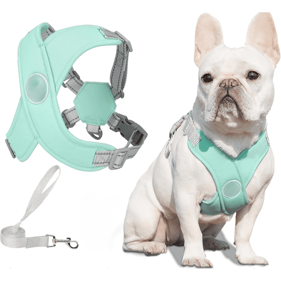 Dog Harness with Leash Set Adjustable Soft Padded Step-in Dog Vest No Choke No Pull Reflective for Small Medium Dogs with Poop Bags and Dispenser, Solid and No-chew,