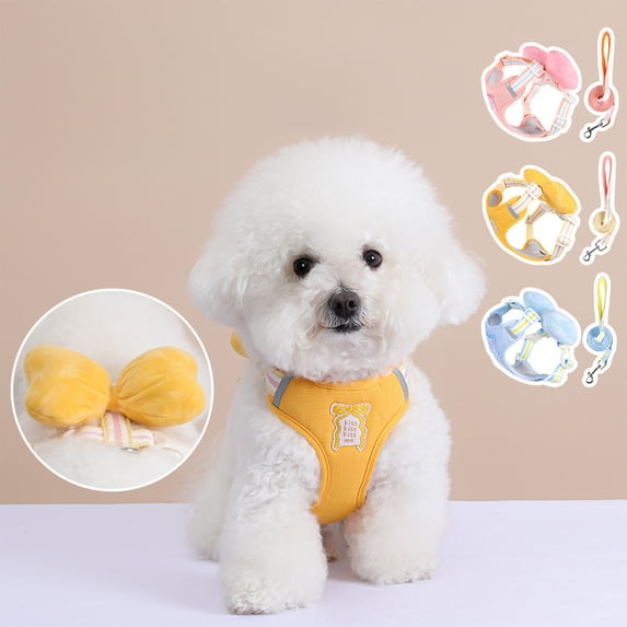 Dog Harness and Leash Set Cute Bow Breathable Mesh Vest Adjustable Escape Proof Walking Harness for Small Medium Dogs Shiba Bichon Teddy Outdoor Travel by PALIFEUR