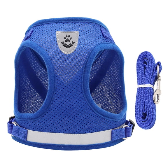 Dog Harness and Leash Set for Walking, Soft Mesh Adjustable Easy Control Lightweight Cat Vest Harnesses with Reflective Strips, Escape Proof Small Dogs Cats Vests (Blue, Large)