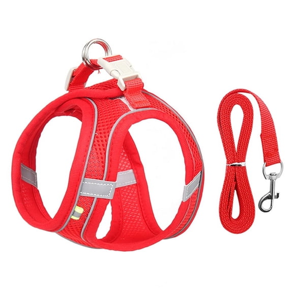 Dog Harness Leash Set for Small Dogs Adjustable Puppy Cat Harness Vest French Bulldog Chihuahua Pug Outdoor Walking Lead Leash-Red,M 5-7 kg