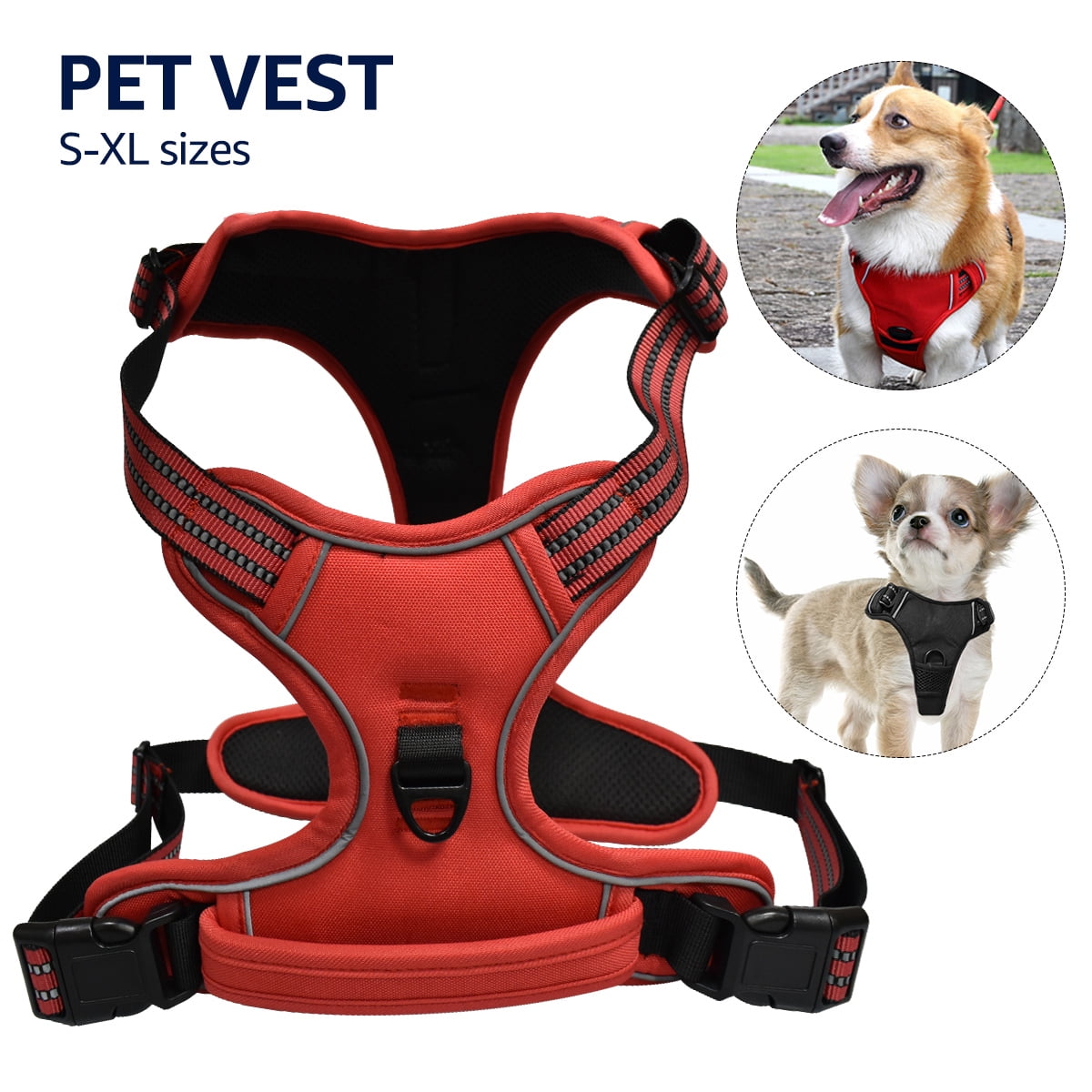 Dog Harness, No Pull Dog Harness, Pet Harness with 2 Leash Clips