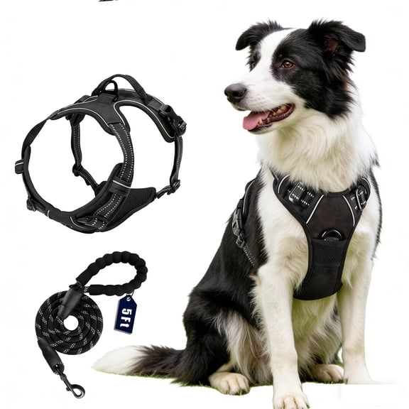 Dog Harness No Pull with Dog Leash, Reflective Oxford No Choke Pet Vest with Easy Control Handle for Large Dogs