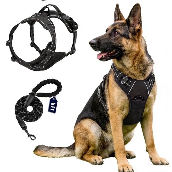 Dog Harness No Pull with Dog Leash, Reflective Oxford No Choke Pet Vest with Easy Control Handle for Large Dogs