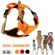 Dog Harness No Pull, Walking Pet Harness with 2 Metal Rings and Handle Adjustable Reflective Breathable Oxford Soft Vest Easy Control Front Clip - Orange, L