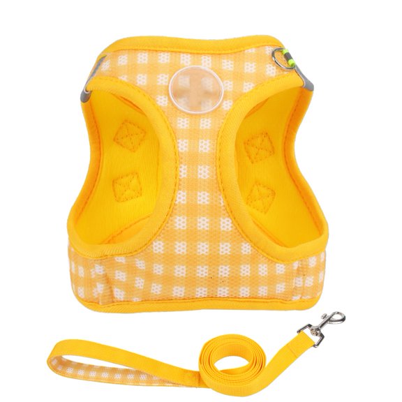 Dog Harness Set, No Pull Adjustable Reflective Pet Harness for Small Medium Dogs, Step in Vest Harness Dog Harness Outdoor Hiking Training for Small Medium Dogs, Cats Yellow M