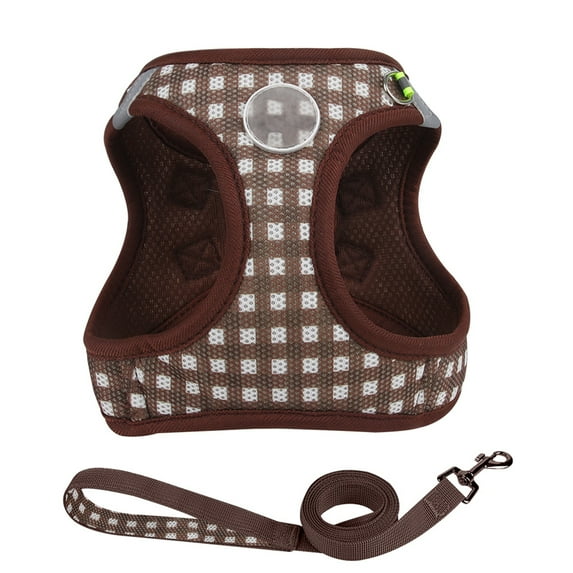 Dog Harness Set, No Pull Adjustable Reflective Pet Harness for Small Medium Dogs, Step in Vest Harness Dog Harness Outdoor Hiking Training for Small Medium Dogs, Cats Coffee XS
