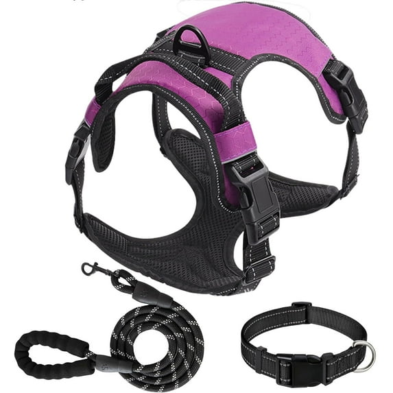 Dog Harness Set, No Pull Dog Vest Harness and 5ft Leash & Collar for Small Medium Sized Large Dog Cat,Adjustable Soft Nylon Padded Dog Vest Reflective Front Clip Vest with Easy Handle -Black