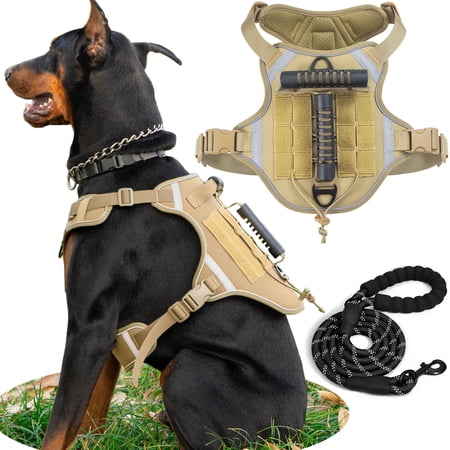 Dog Harness for Small Dogs with Retractable dog leash,Adjustable Reflective Oxford Easy Control No Pull Dog Harness with A Heavy Duty 5ft Dog Leash,S (Neck: 16.5"-22",Chest: 19.6"-29.1"),Beige