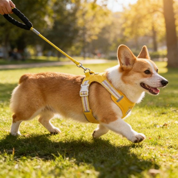Dog Harness Small Sized and Leash Set, Soft Light, Breathable Padding & Anti-Escape Design, Adjustable Dogs Training & Walking, Yellow, XL