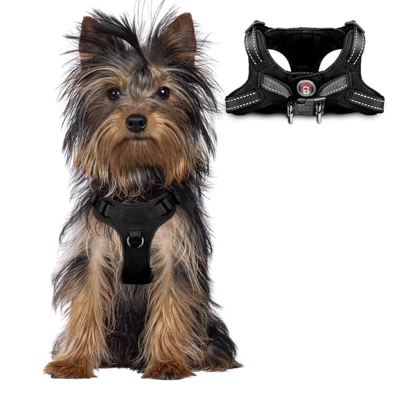 Dog Harness Step in Dog Vest Harness, Reflective Adjustable Puppy No Pull Harness Breathable Soft for Small and Medium Dogs Cats,Black, XXS