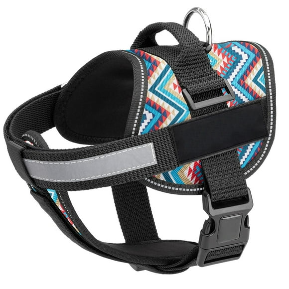 Dog Harness Vest with Reflective Blank Patches, Adjustable Breathable Straps for Service, Identification, Training Dogs, Garden, Girth 28 to 38" Aztec