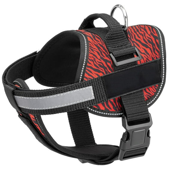 Dog Harness Vest with Reflective Blank Patches, Adjustable Breathable Straps for Service, Identification, Training Dogs, Girth 28 to 38" Zebra Red