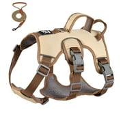 Dog Harness and Leash Combo,No Pull Escape Proof Reflective Vest Harnesses with Lift Handle and Leash Clip,Adjustable for Small Medium Dogs(Beige,M)