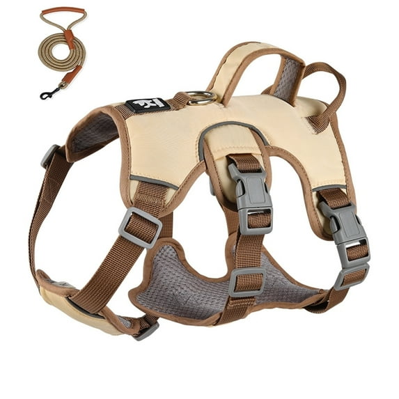 Dog Harness and Leash Combo,No Pull Escape Proof Reflective Vest Harnesses with Lift Handle and Leash Clip,Adjustable for Small Medium Dogs(Beige,S)