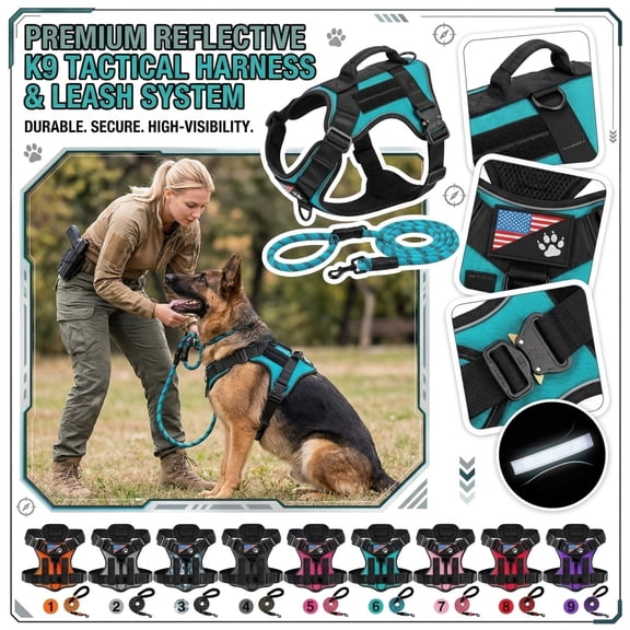 Dog Harness and Leash Set, Adjustable Reflective Dog Harness for Large and Medium Dogs, Pink Training Leash for Outdoor Walking Hiking and Training