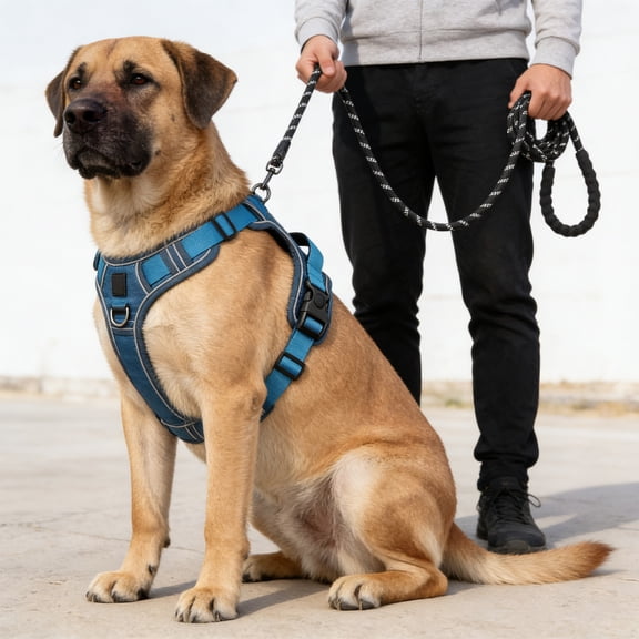 Dog Harness and Leash Set,Adjustable Reflective No Pull Dog Harness Front Clip with 1.5m Rope for Labrador Retriever,Husky, German Shepherd Dog(Blue)