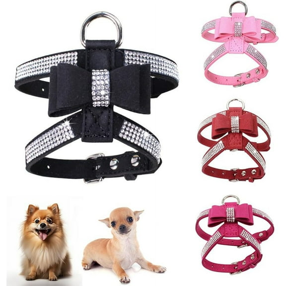 Dog Harness for Girls,Rhinestone Cat Vest Harnesses with Bow Tie Puppy Cute Fancy Sparkling Pretty Crystal Diamond for Small Pet