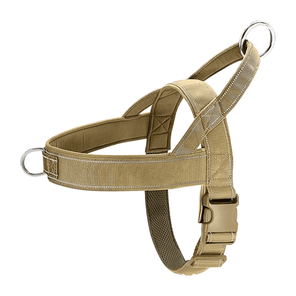 Dog Harness with 2 Metal D Rings and Reflective Stitching, Khaki, for Large Dogs