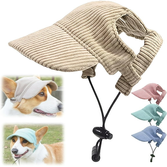 Dog Hat, 2025 Upgraded Hats for Dogs Cats Summer Beach Hat with Ear Holes, Adjustable Puppy Sun Bonnet Headdress (Khaki, Medium, Dog)