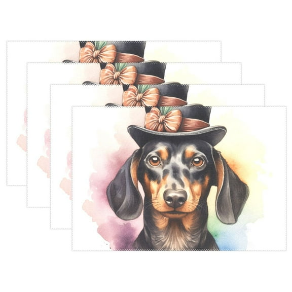 Dog Hat Gentleman 12×18 inch Placemats Heat Resistant Washable Foldable Rectangular Placemats Set Decoration Indoor Outdoor for Kitchen Dining Table 1PC