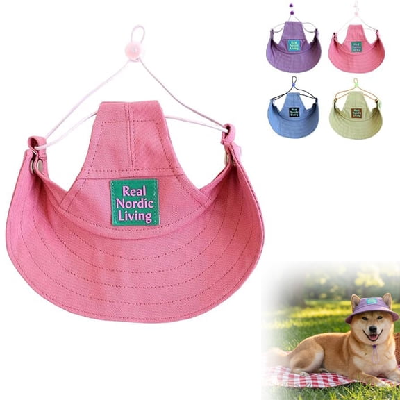 Dog Hat with Ear Holes, Dog Bucket Hat, Adjustable Canvas Sun Hat for Small Medium Large Dogs, Outdoor Summer Cap (Pink, S)