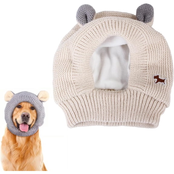 Dog Hat with Rabbit Ears - Cozy Knitted Winter Hat for Small to Large Dogs, Beige, Soft & Warm Noise-Reducing Pet Accessory(1Pcs,C)