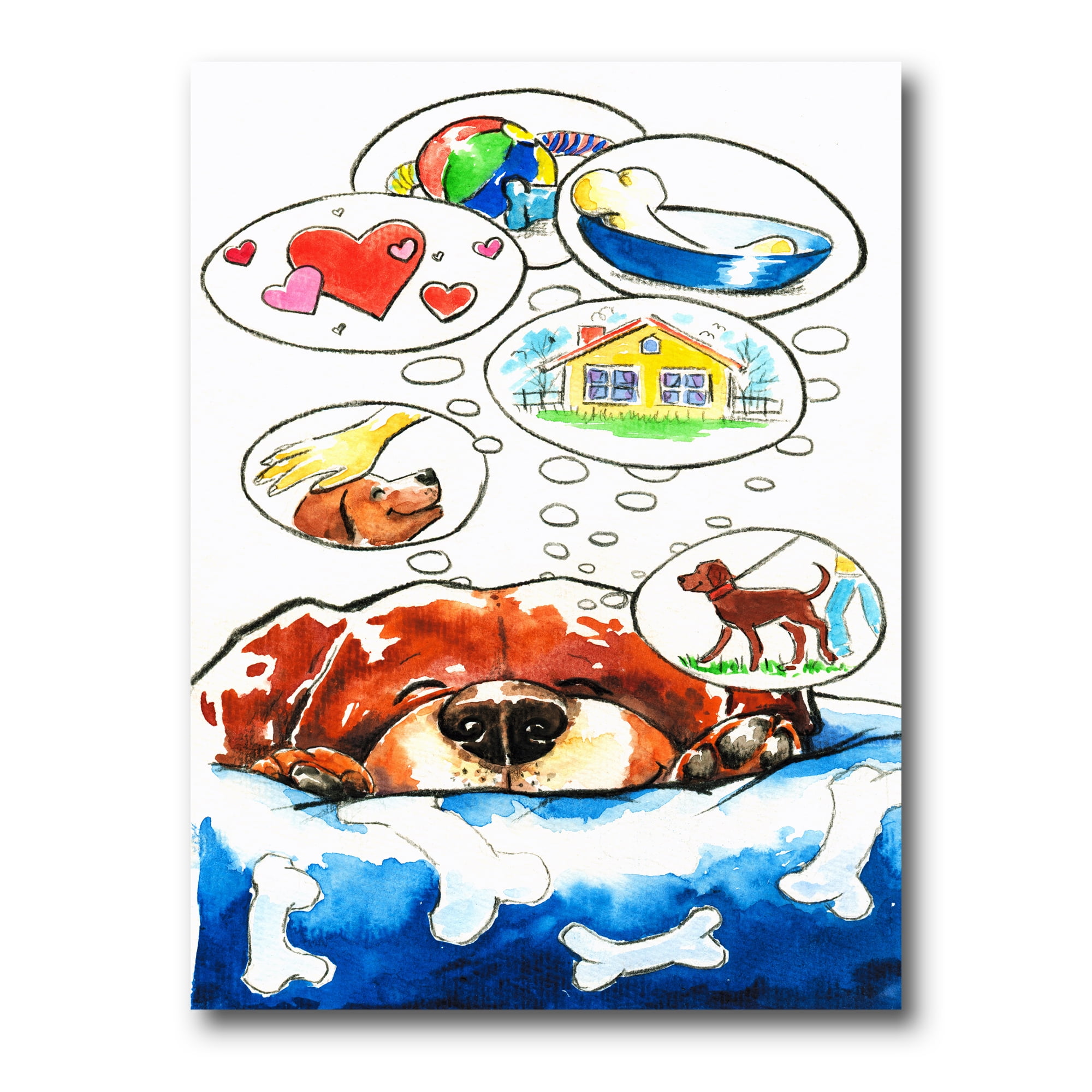Dog Having Dreams 16 in x 32 in Painting Canvas Art Print, by Designart