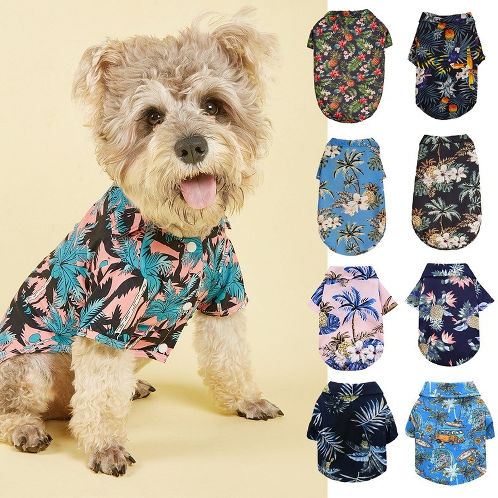 Dog Hawaiian Shirt for Small Dogs, Soft Breathable Tropical Palm Tree ...