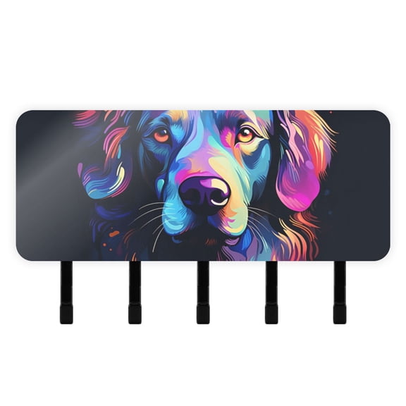 Dog Head Colorful Mail Holder Organizer Wall Mount with Shelf Key Holder Key Rack with 5 Key Hooks for Wall Decorative