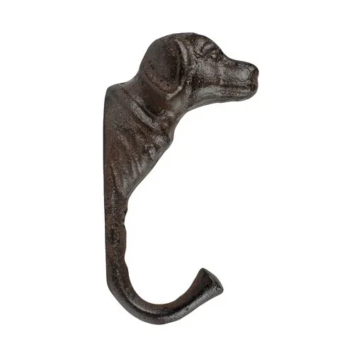 Dog Head Wall Hook Cast Iron Key Towel Coat Leash Hanger Antique Rustic Brown