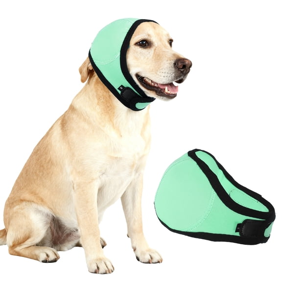 Dog Head Wrap, Cat Ear Wrap Ear Muffs Quiet Head Cover Sleeves Anxiety Ease Head Protection No Shake, (Light Green, S), Intended for Pet Bath/Grooming/Swimming/Force Drying