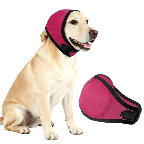 Dog Head Wrap, Cat Ear Wrap Ear Muffs Quiet Head Cover Sleeves Anxiety Ease Head Protection No Shake, (Rose Red, M), Intended for Pet Bath/Grooming/Swimming/Force Drying