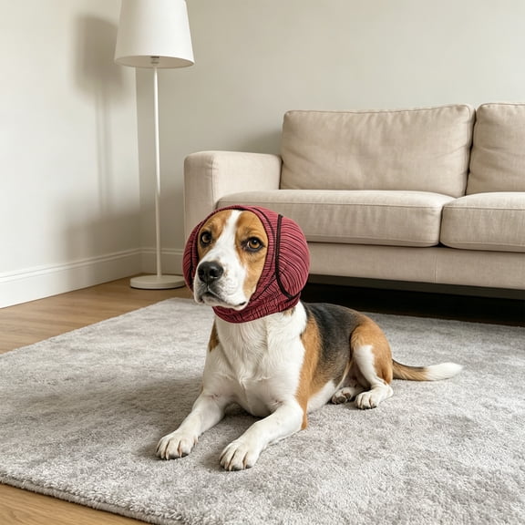 Dog Head Wrap, for Anxiety, Self-Adaptive Fit Dog Calming Hood, for Thunder, Fireworks, Grooming, Quick-Dry Fabric Red