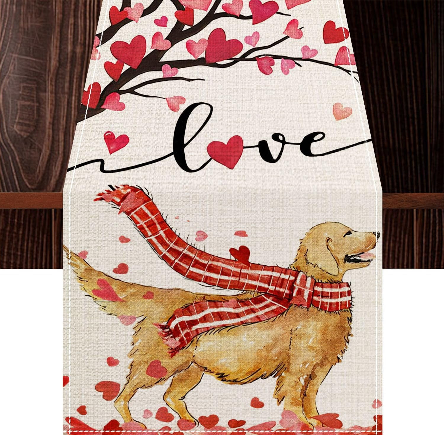 Dog Heart Love Valentine's Day Table Runner, Red/Pink Hearts, Branches ...
