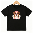 thumbnail image 1 of Dog Heart Sunglasses Girls Graphic Tee, Cute Retro Floral Puppy 100% Cotton Kids Short Sleeve T-Shirt, 1 of 5