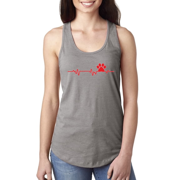 Dog Heartbeat | Paw Print EKG Lifeline | Veterinarian Vet Tech Dog Lover Ladies Racerback Tank Top, Heather Grey, Large