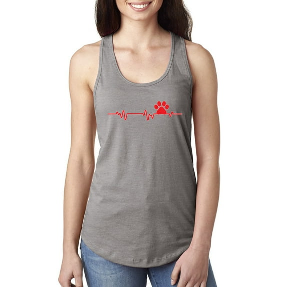 Dog Heartbeat | Paw Print EKG Lifeline | Veterinarian Vet Tech Dog Lover Ladies Racerback Tank Top, Heather Grey, Small